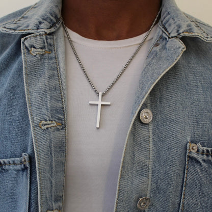 Silver Cross Pendant Necklace - Men