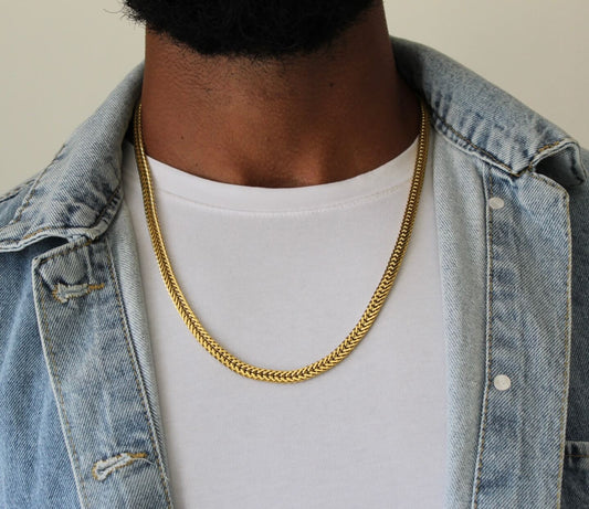 Long Pressed Gold Necklace - Men