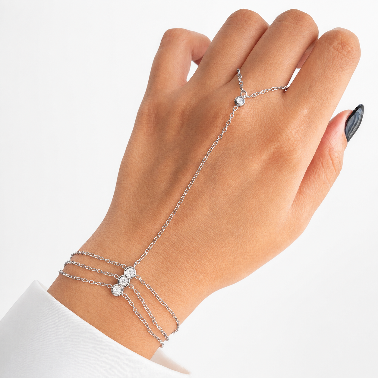 Triple Chain Hand Bracelet Silver