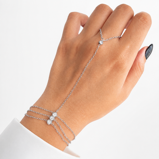 Triple Chain Hand Bracelet Silver