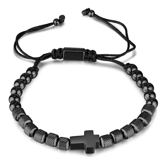 Cross Black Adjustable Bracelet- Men