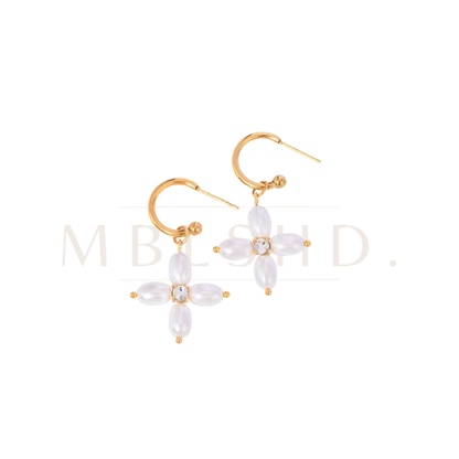 Pearl Cross Earrings