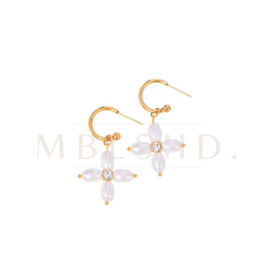Pearl Cross Earrings