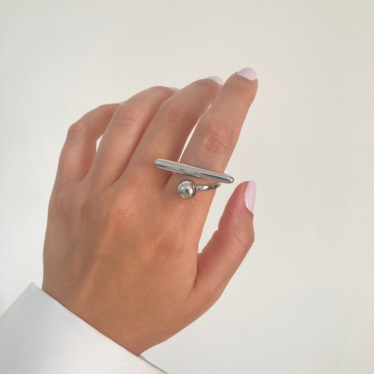 Geometric Ball Open Ring Silver