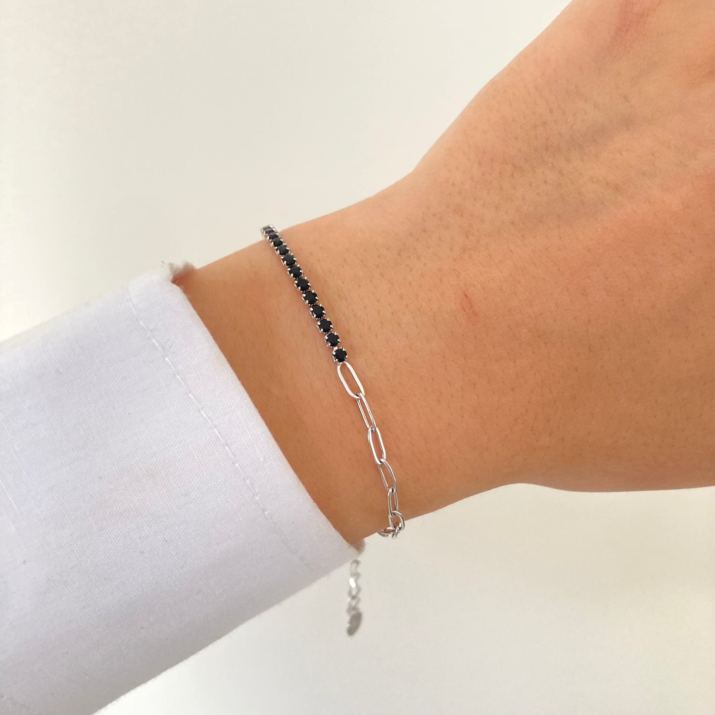 Paperclip Black Tennis Bracelet Silver