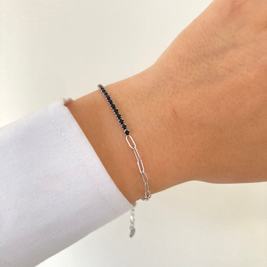 Paperclip Black Tennis Bracelet Silver