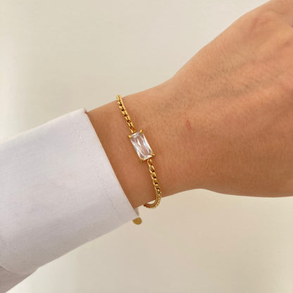 White Stone & Chain Bracelet