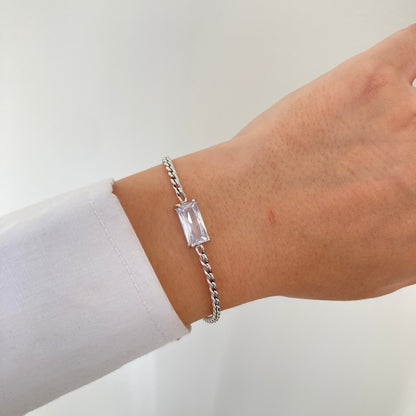 White Stone & Chain Bracelet Silver