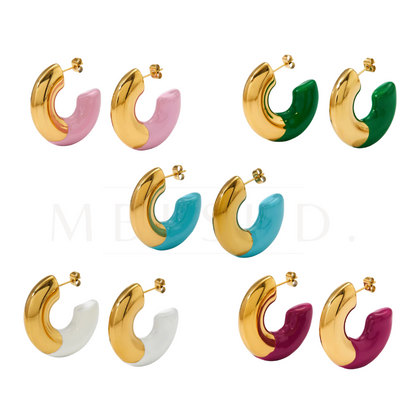 Enamel C Shaped Colored Earrings