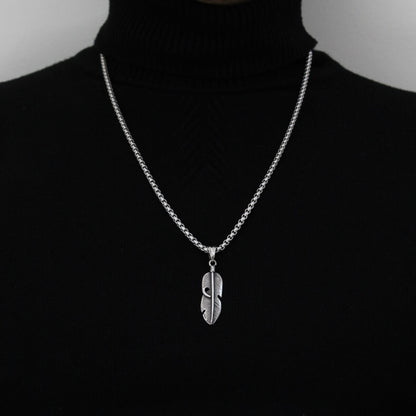Feather Silver Pendant Necklace - Men