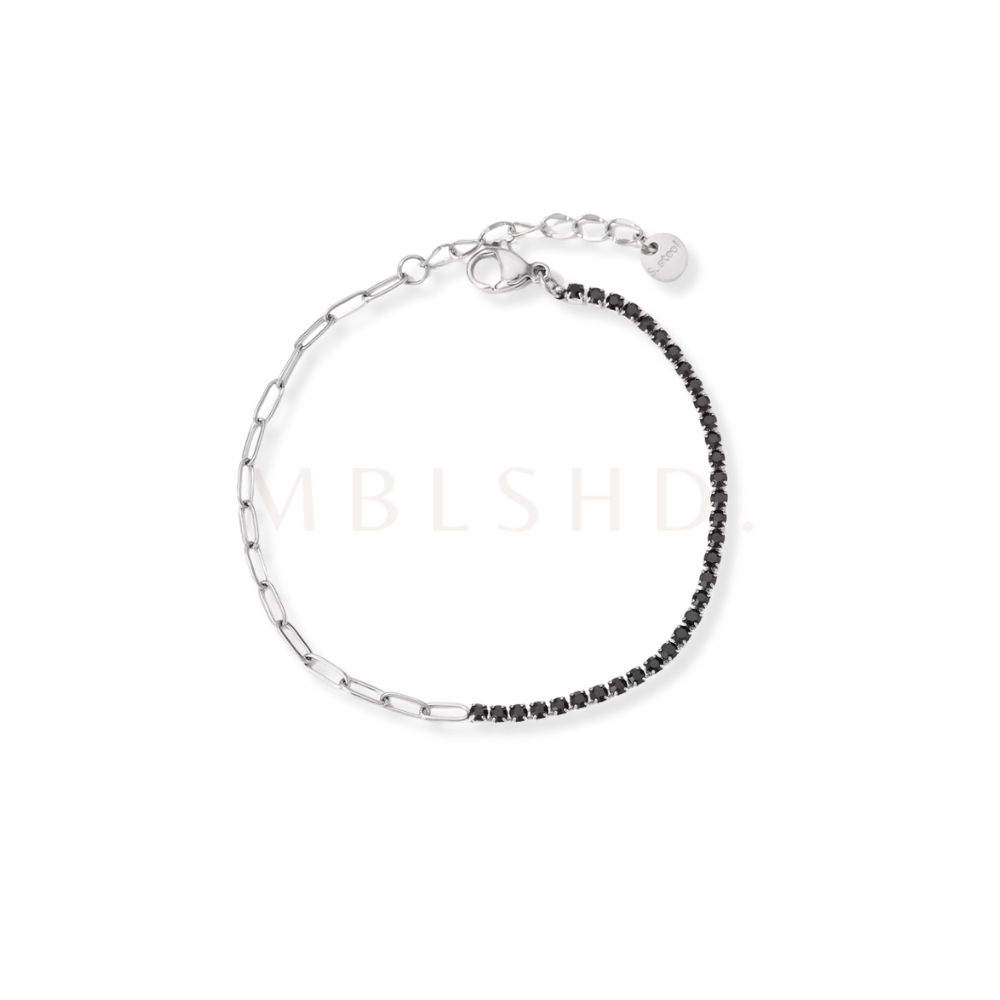Paperclip Black Tennis Bracelet Silver