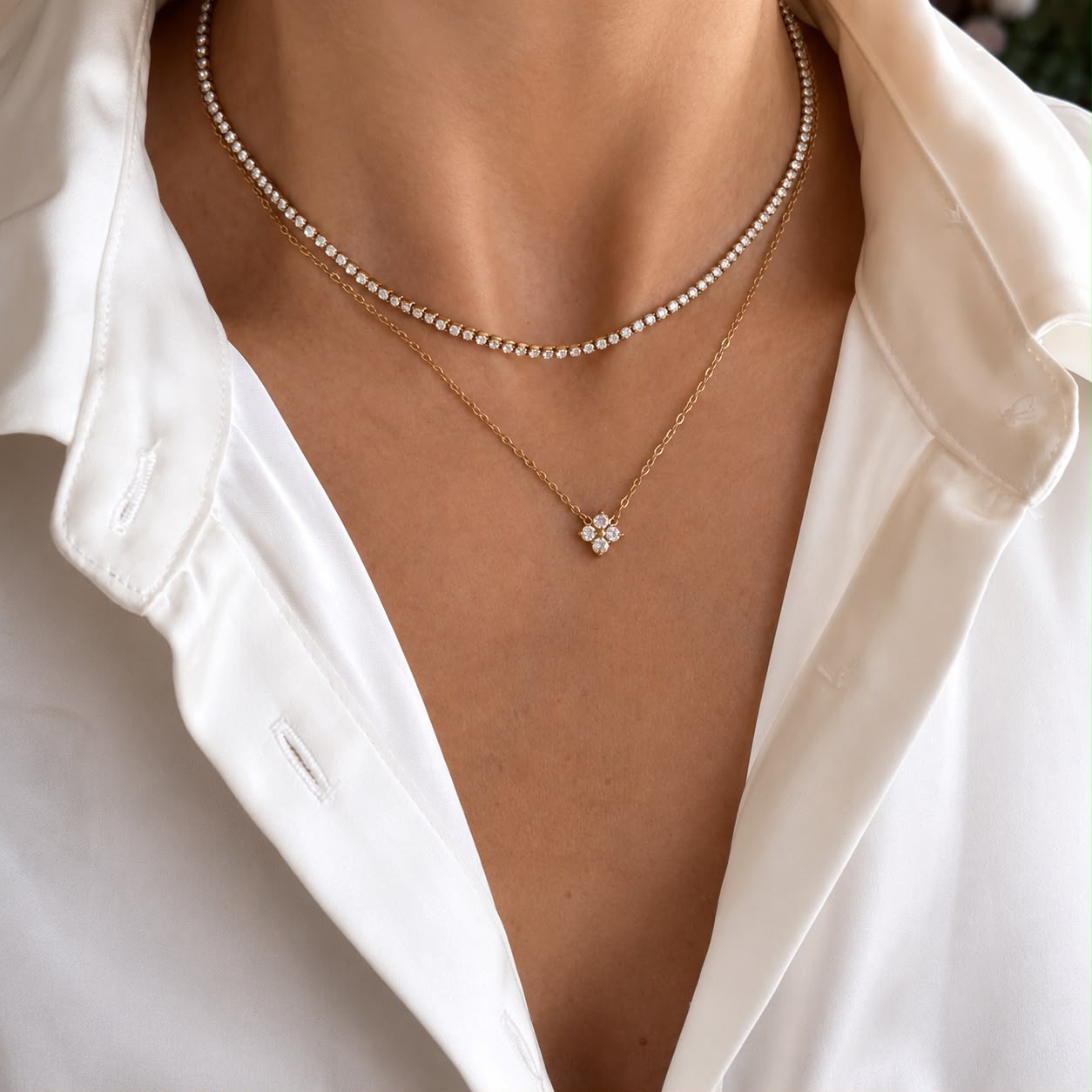 Tennis & Clover Layered Necklace