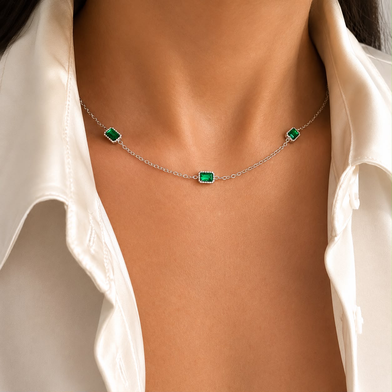 The Green Stones Necklace -Silver-