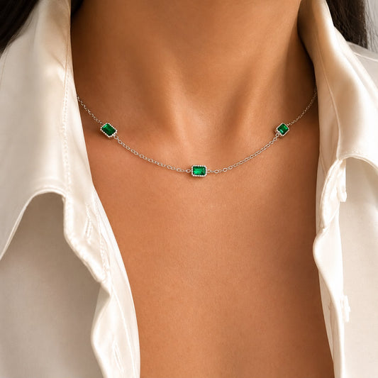 The Green Stones Necklace -Silver-
