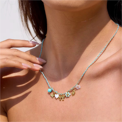 Blue Drawstring Charms Necklace