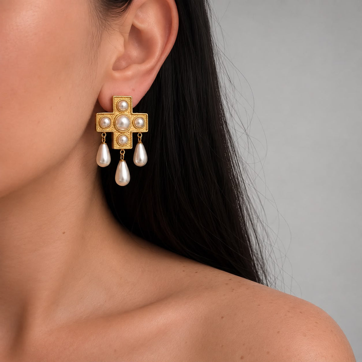 Royal Pearl Cross Earrings