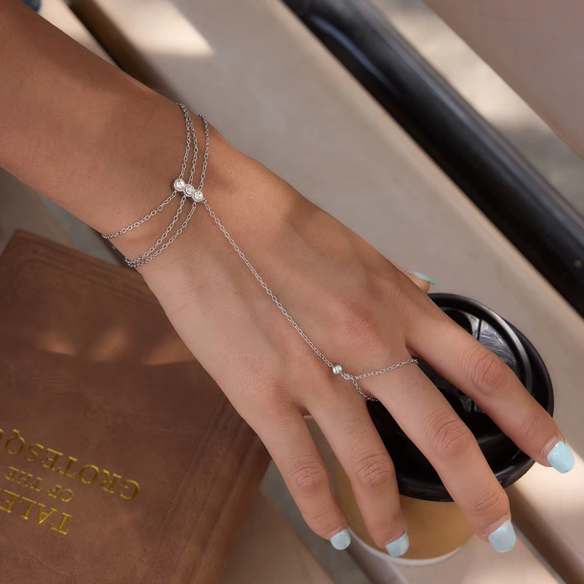 Triple Chain Hand Bracelet Silver