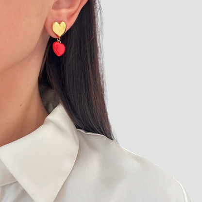Red Double Heart Earrings