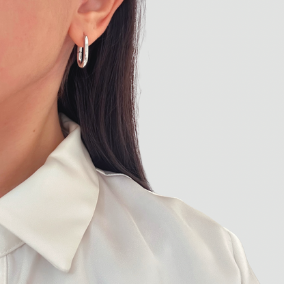 Oval Hoop Earrings-Silver-