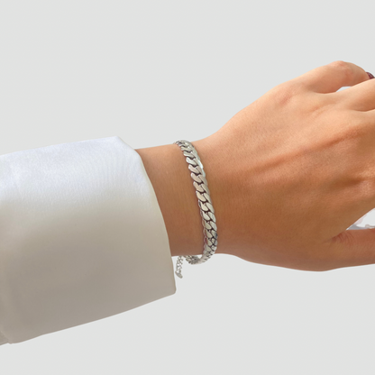 Thick Pressed Chain Bracelet Silver