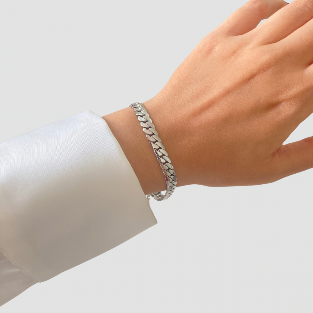 Thick Pressed Chain Bracelet Silver