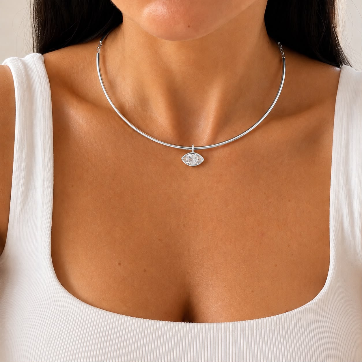 Marquise Drop Choker Silver