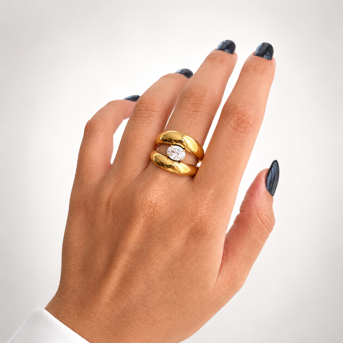 Golden Solitaire Orbit Ring