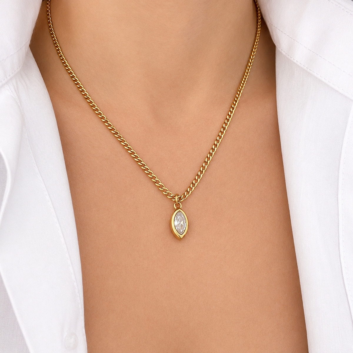 White Oval Chain Necklace