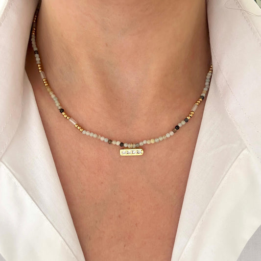 Natural Stones & 4 Zircon Pendant