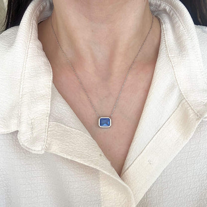 Blue Stone Pendant Necklace Silver