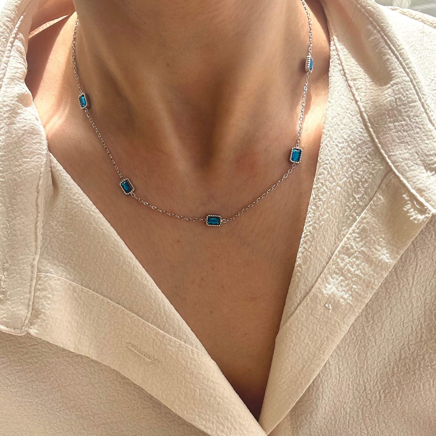 The Navy Blue Necklace -Silver-