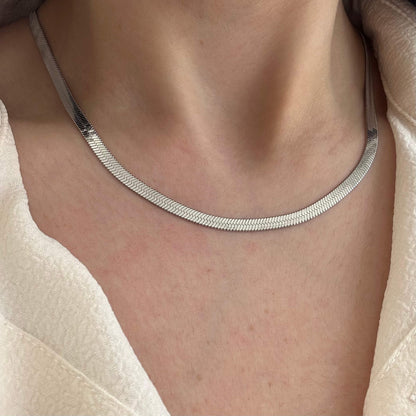Herringbone Chain Necklace -Silver-