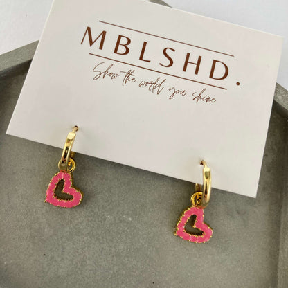 Round Heart Enamel Earrings