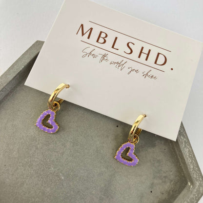 Round Heart Enamel Earrings