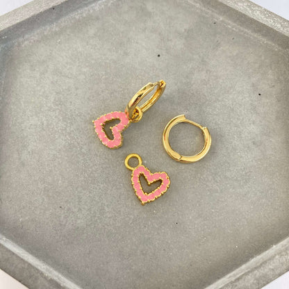 Round Heart Enamel Earrings