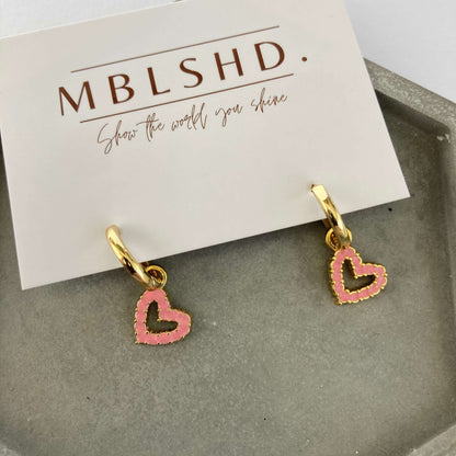 Round Heart Enamel Earrings